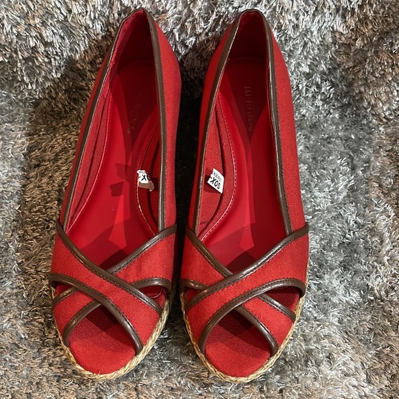 NWOT- Merona Wenda Peep toe Wicker Style Wedges Heels - Picture 3 of 11